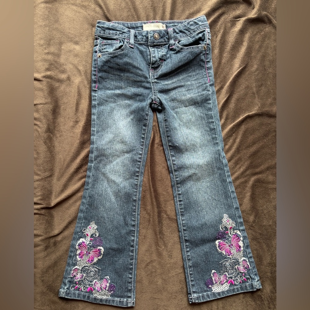 Route 66 Girls Y2K Flare Jeans Embroidered Butterfly & Rhinestone Detail -Size 6